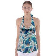 Hydrangeas-blossom-bloom-blue Babydoll Tankini Top by Ravend