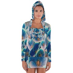 Hydrangeas-blossom-bloom-blue Long Sleeve Hooded T-shirt by Ravend