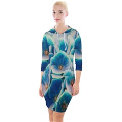 Hydrangeas-blossom-bloom-blue Quarter Sleeve Hood Bodycon Dress by Ravend