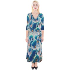 Hydrangeas-blossom-bloom-blue Quarter Sleeve Wrap Maxi Dress by Ravend