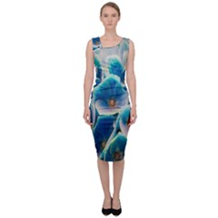 Hydrangeas-blossom-bloom-blue Sleeveless Pencil Dress by Ravend