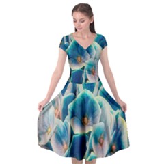 Hydrangeas-blossom-bloom-blue Cap Sleeve Wrap Front Dress by Ravend