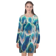 Hydrangeas-blossom-bloom-blue Long Sleeve Chiffon Shift Dress  by Ravend