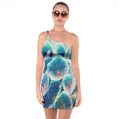 Hydrangeas-blossom-bloom-blue One Soulder Bodycon Dress by Ravend