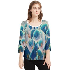 Hydrangeas-blossom-bloom-blue Chiffon Quarter Sleeve Blouse by Ravend