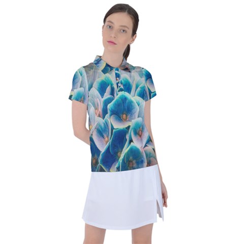 Hydrangeas-blossom-bloom-blue Women s Polo Tee by Ravend