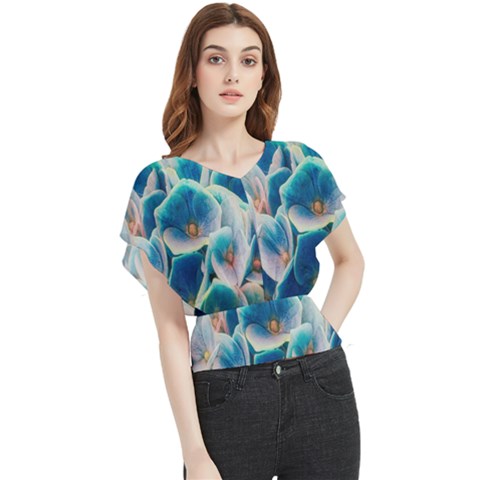 Hydrangeas-blossom-bloom-blue Butterfly Chiffon Blouse by Ravend