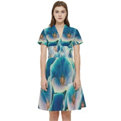 Hydrangeas-blossom-bloom-blue Short Sleeve Waist Detail Dress by Ravend