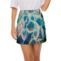 Hydrangeas-blossom-bloom-blue Mini Front Wrap Skirt by Ravend