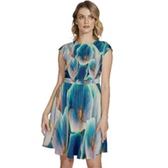 Hydrangeas-blossom-bloom-blue Cap Sleeve High Waist Dress by Ravend