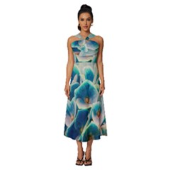 Hydrangeas-blossom-bloom-blue Sleeveless Cross Front Cocktail Midi Chiffon Dress by Ravend