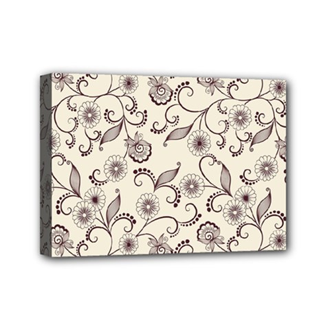 White And Brown Floral Wallpaper Flowers Background Pattern Mini Canvas 7  X 5  (stretched)