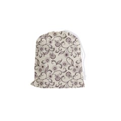 White And Brown Floral Wallpaper Flowers Background Pattern Drawstring Pouch (small)