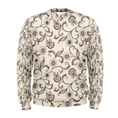 White And Brown Floral Wallpaper Flowers Background Pattern Men s Sweatshirt