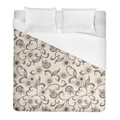 White And Brown Floral Wallpaper Flowers Background Pattern Duvet Cover (full/ Double Size)