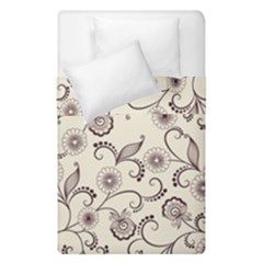 White And Brown Floral Wallpaper Flowers Background Pattern Duvet Cover Double Side (single Size)