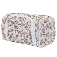 White And Brown Floral Wallpaper Flowers Background Pattern Toiletries Pouch