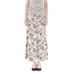 White And Brown Floral Wallpaper Flowers Background Pattern Full Length Maxi Skirt by Jancukart