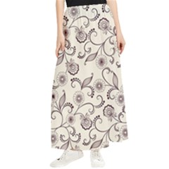 White And Brown Floral Wallpaper Flowers Background Pattern Maxi Chiffon Skirt