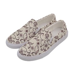 White And Brown Floral Wallpaper Flowers Background Pattern Women s Canvas Slip Ons