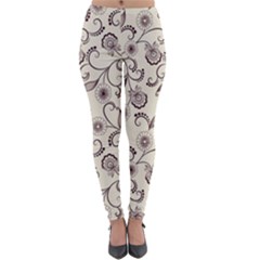 White And Brown Floral Wallpaper Flowers Background Pattern Lightweight Velour Leggings