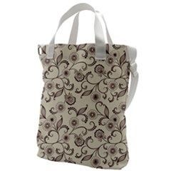 White And Brown Floral Wallpaper Flowers Background Pattern Canvas Messenger Bag