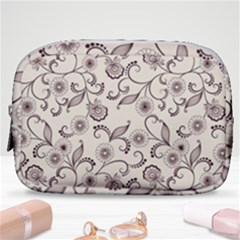 White And Brown Floral Wallpaper Flowers Background Pattern Make Up Pouch (small)