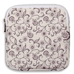 White And Brown Floral Wallpaper Flowers Background Pattern Mini Square Pouch