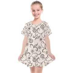 White And Brown Floral Wallpaper Flowers Background Pattern Kids  Smock Dress