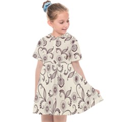 White And Brown Floral Wallpaper Flowers Background Pattern Kids  Sailor Dress