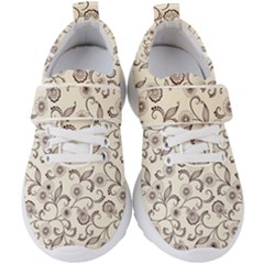 White And Brown Floral Wallpaper Flowers Background Pattern Kids  Velcro Strap Shoes