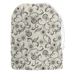 White And Brown Floral Wallpaper Flowers Background Pattern Drawstring Pouch (3xl)