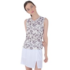 White And Brown Floral Wallpaper Flowers Background Pattern Women s Sleeveless Sports Top