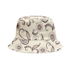 White And Brown Floral Wallpaper Flowers Background Pattern Bucket Hat