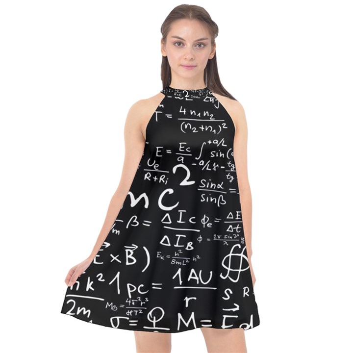 E=mc2 Text Science Albert Einstein Formula Mathematics Physics Halter Neckline Chiffon Dress 