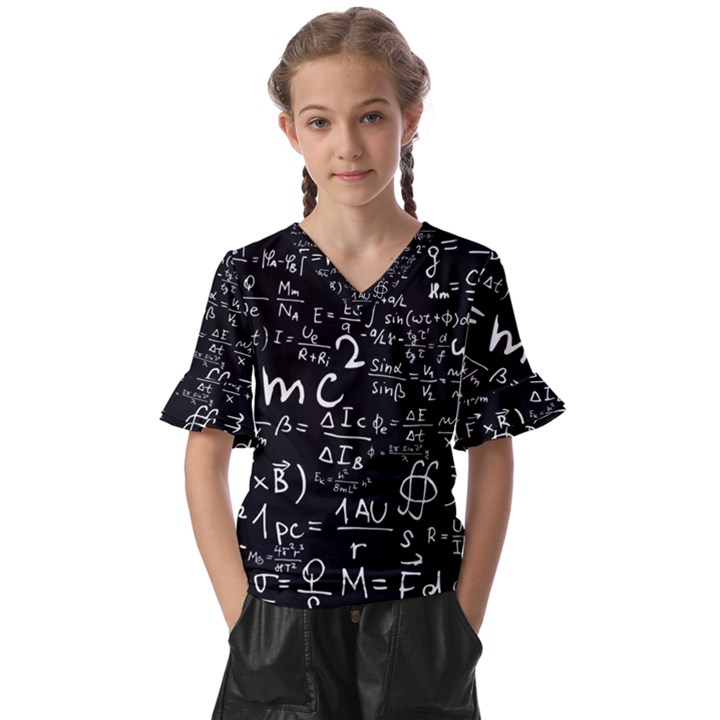 E=mc2 Text Science Albert Einstein Formula Mathematics Physics Kids  V-Neck Horn Sleeve Blouse