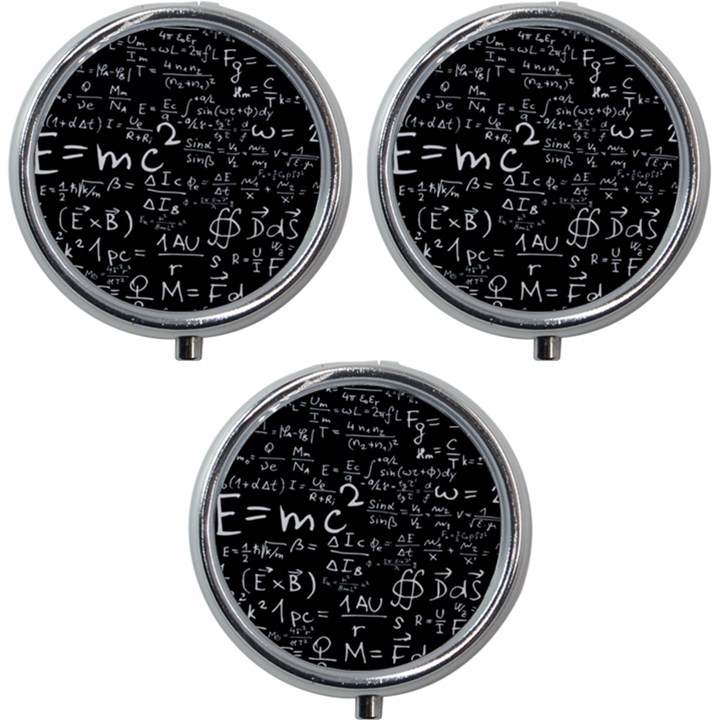 E=mc2 Text Science Albert Einstein Formula Mathematics Physics Mini Round Pill Box (Pack of 3)