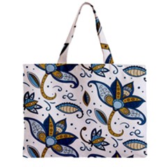 Flowers Blue Texture Style Batik Zipper Mini Tote Bag