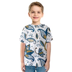 Flowers Blue Texture Style Batik Kids  Sport Mesh Tee