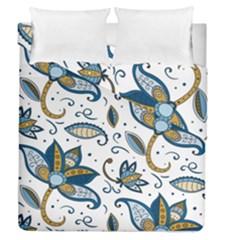 Flowers Blue Texture Style Batik Duvet Cover Double Side (queen Size) by Jancukart