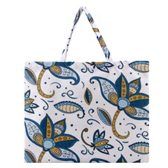 Flowers Blue Texture Style Batik Zipper Large Tote Bag