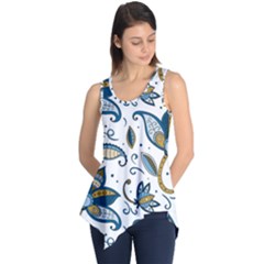 Flowers Blue Texture Style Batik Sleeveless Tunic