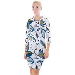 Flowers Blue Texture Style Batik Quarter Sleeve Hood Bodycon Dress by Jancukart