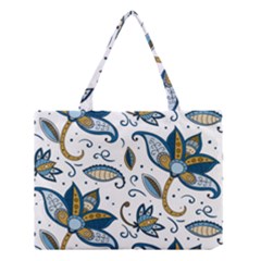 Flowers Blue Texture Style Batik Medium Tote Bag