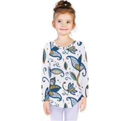 Flowers Blue Texture Style Batik Kids  Long Sleeve Tee