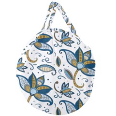 Flowers Blue Texture Style Batik Giant Round Zipper Tote