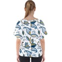 Flowers Blue Texture Style Batik V-Neck Dolman Drape Top View2