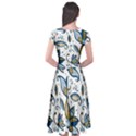 Flowers Blue Texture Style Batik Cap Sleeve Wrap Front Dress View2