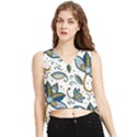 Flowers Blue Texture Style Batik V-Neck Cropped Tank Top View1