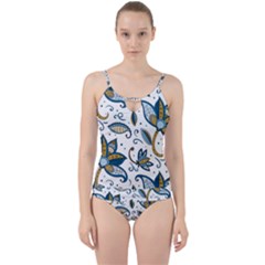 Flowers Blue Texture Style Batik Cut Out Top Tankini Set